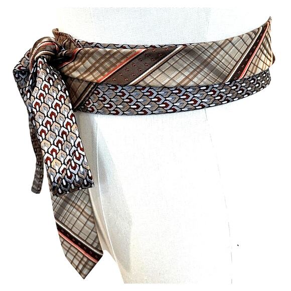 Unique Satin Obi Belt Wide One Size Wrap Brown Academia Upcycled Necktie Ties - Picture 2 of 5